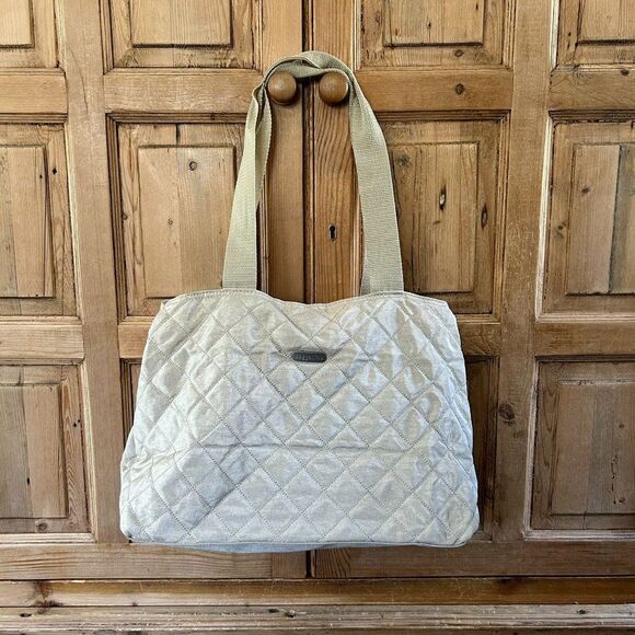 Baggallini Tan Cream Nylon Quilted Bag‎ Larger 3 Compartments Overnight Sand - Picture 1 of 13